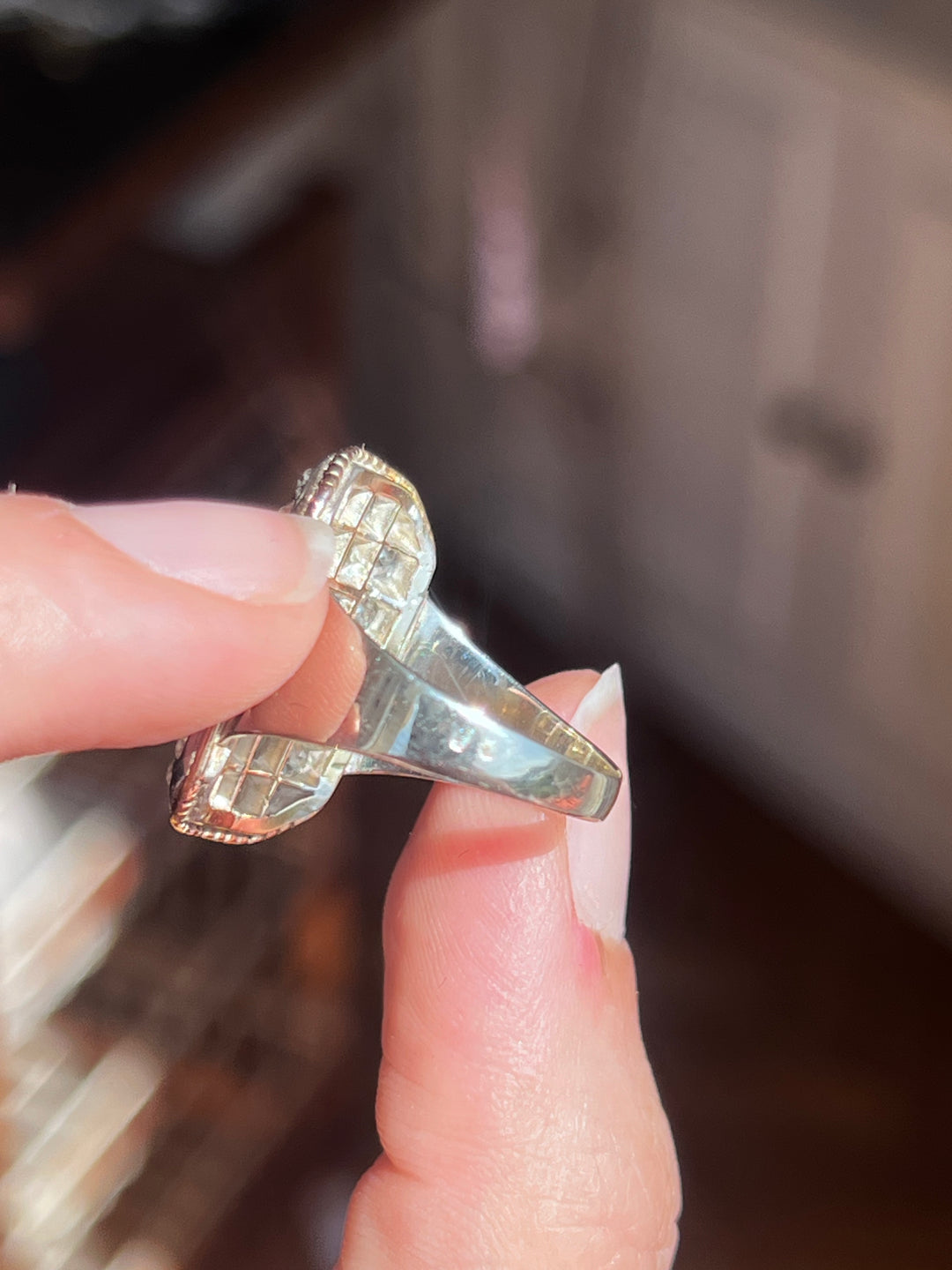 Art Deco Rococo Revival Aquamarine & Diamond Plaque Ring | .94ct Aquamarine 1.01ctw OEC | 18ct Pink & White Gold | c.1930s