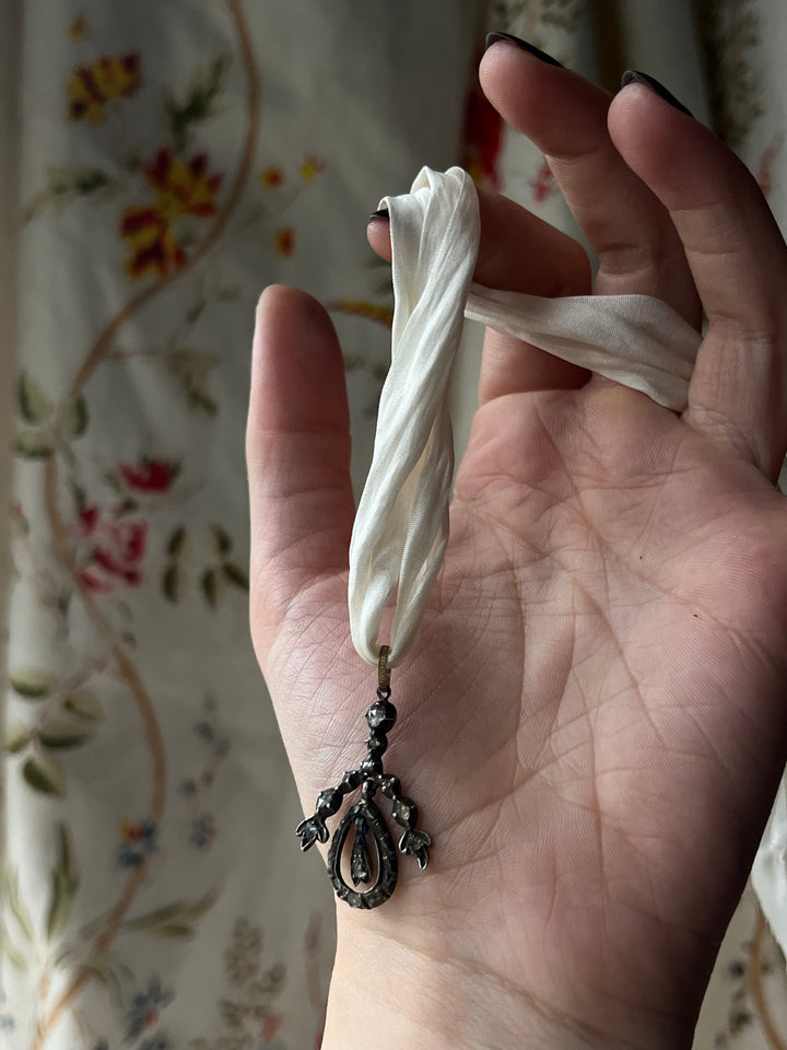 12ct and Silver Rose Cut Diamond Pendant *include white ribbon*