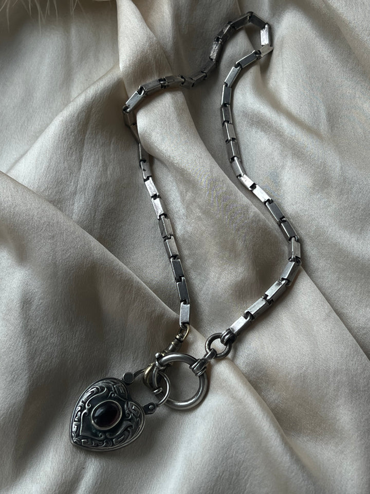 Art Nouveau Garnet Padlock with Chain