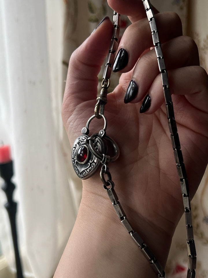 Art Nouveau Garnet Padlock with Chain