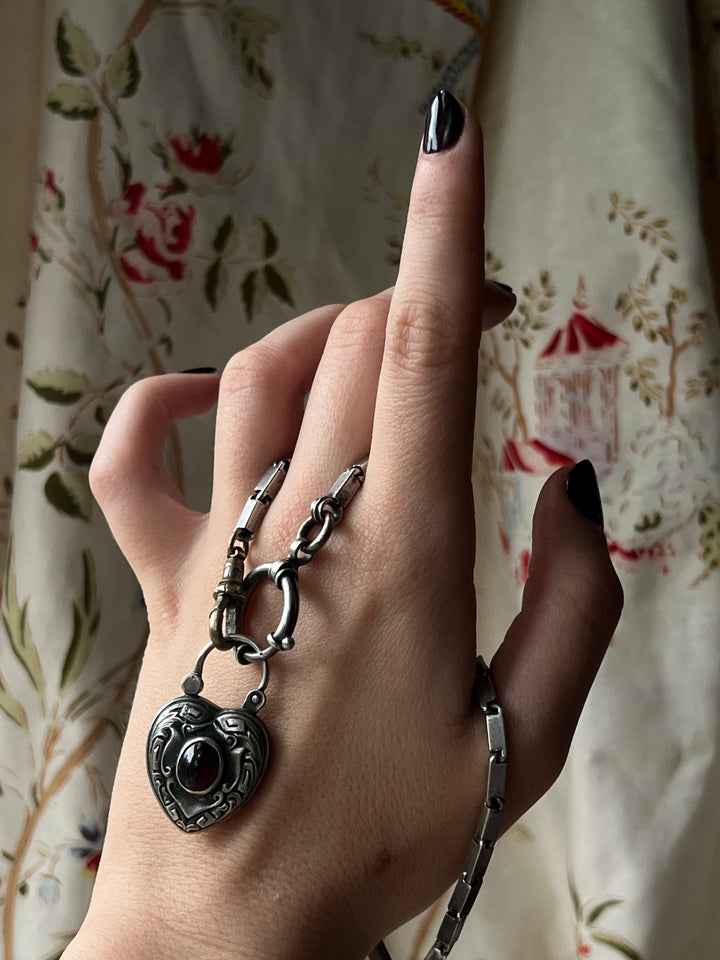 Art Nouveau Garnet Padlock with Chain