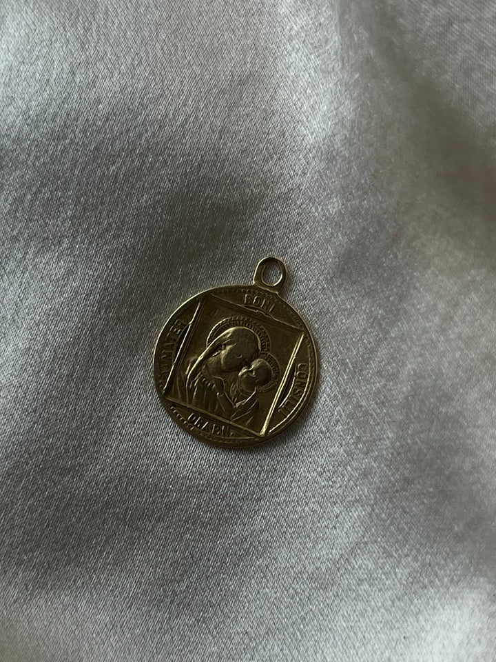 Madonna and Child Medallion in 18ct AND 14ct GARNET EARRINGS