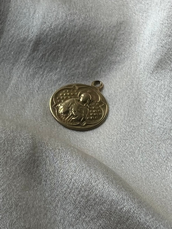 Madonna and Child Medallion in 18ct AND 14ct GARNET EARRINGS