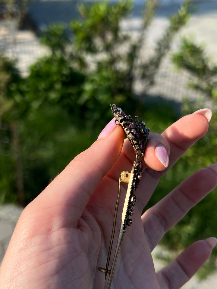 Austro-Hungarian Hair Ornament with Sapphires, Rubies + Pearls
