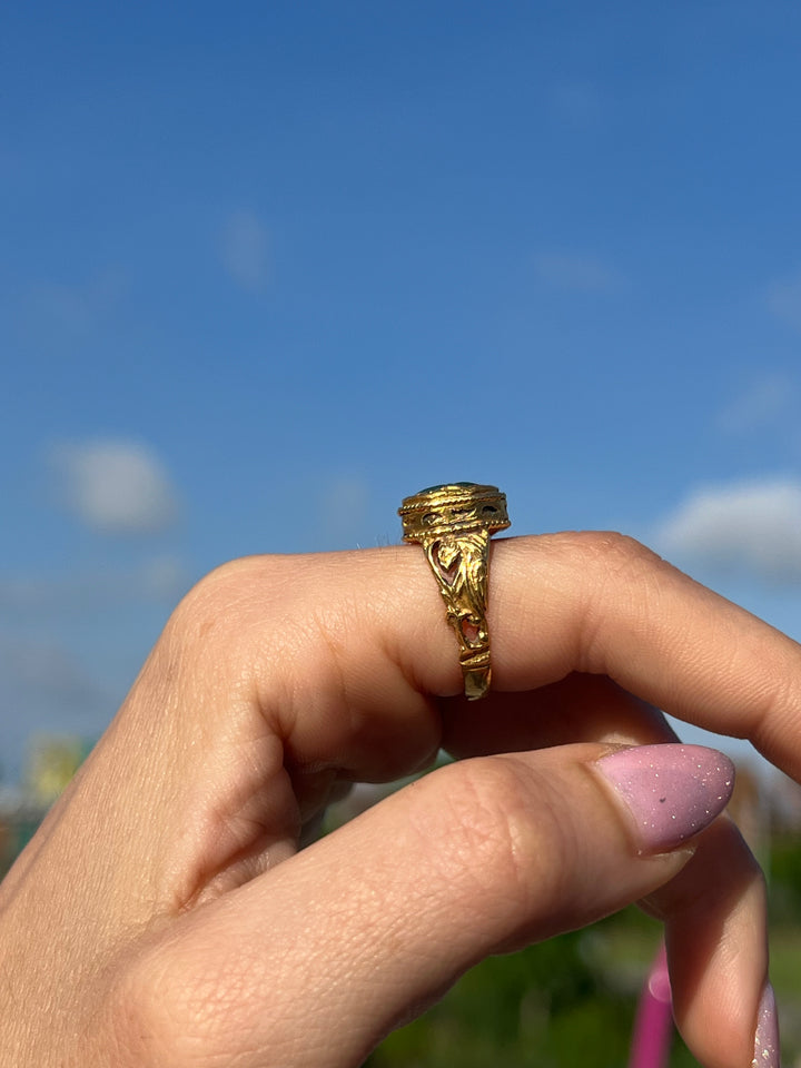 18th Century Carved Green Tourmaline Mogul Ring