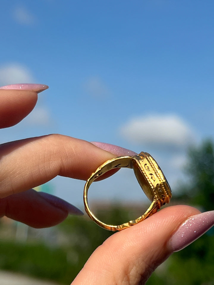 18th Century Carved Green Tourmaline Mogul Ring