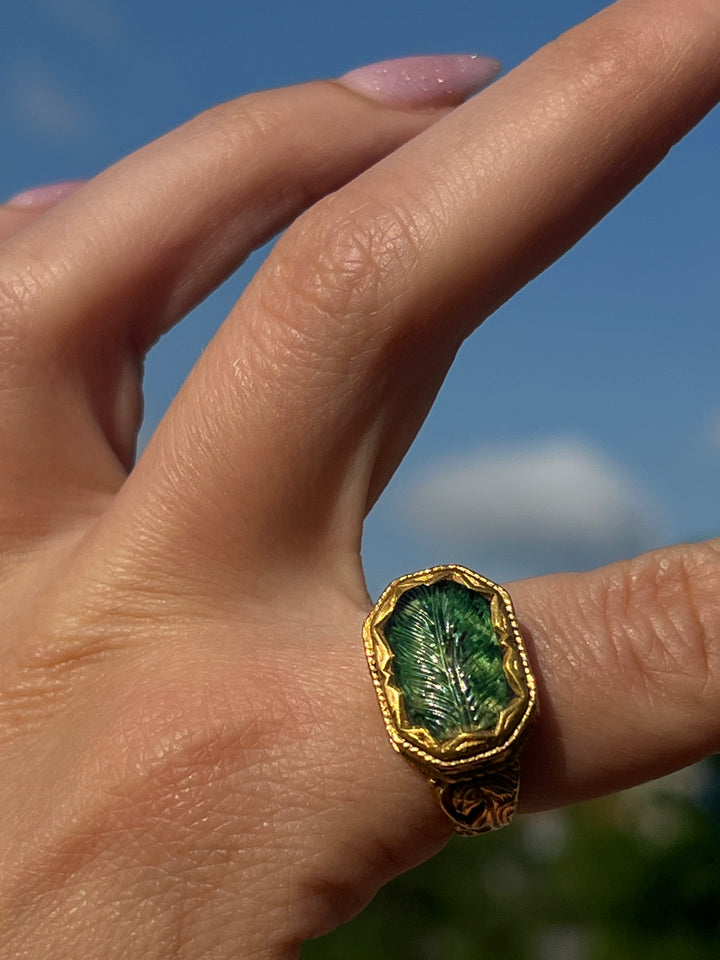 18th Century Carved Green Tourmaline Mogul Ring
