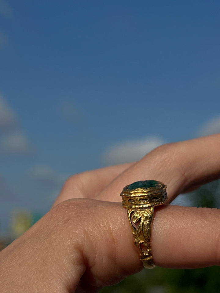 18th Century Carved Green Tourmaline Mogul Ring