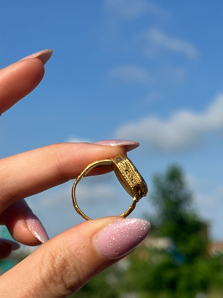 18th Century Carved Green Tourmaline Mogul Ring