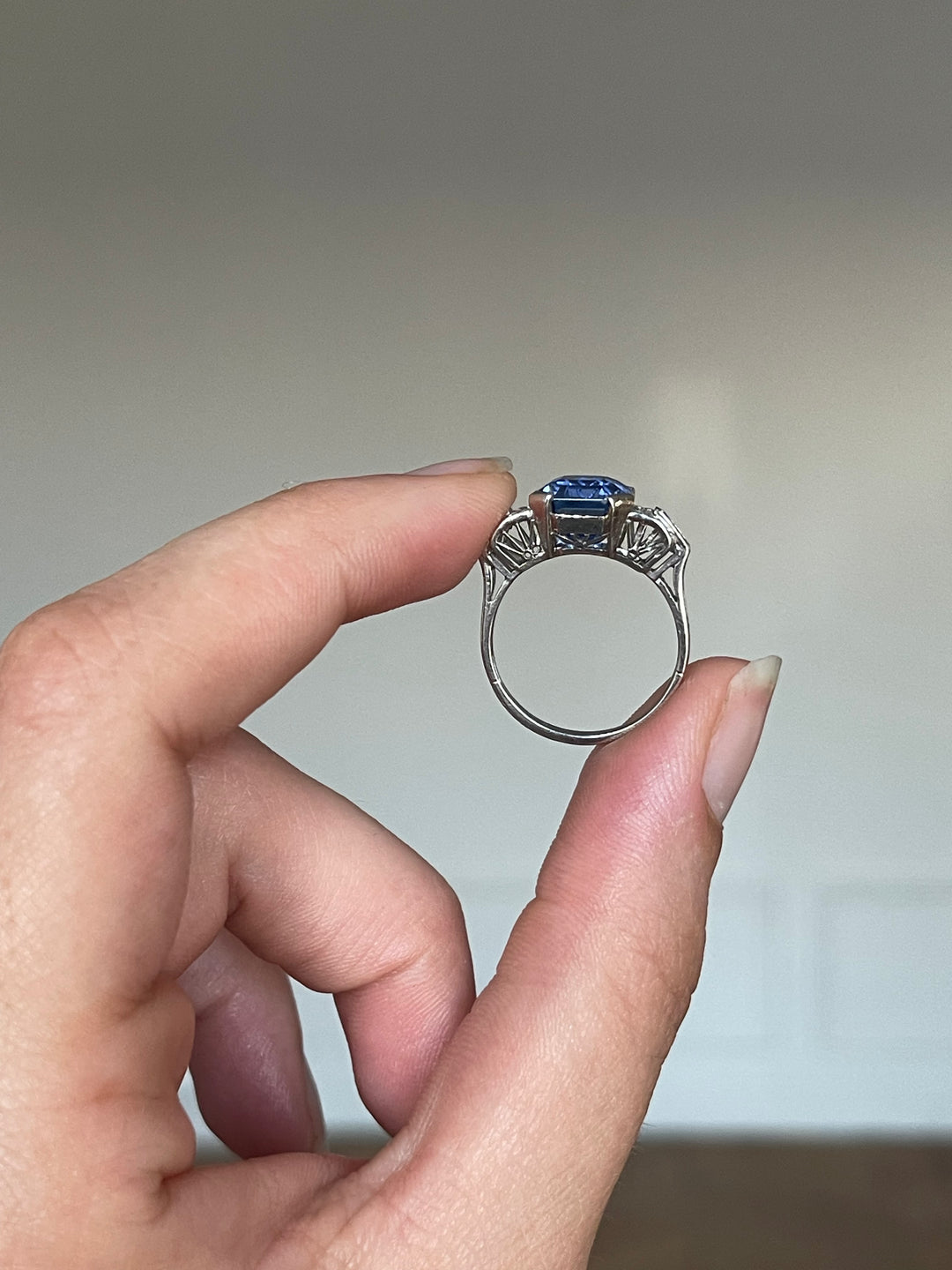 French Art Deco Unheated Ceylon Sapphire Ring | 5.45ct Octagonal Cut | Platinum | c.1925
