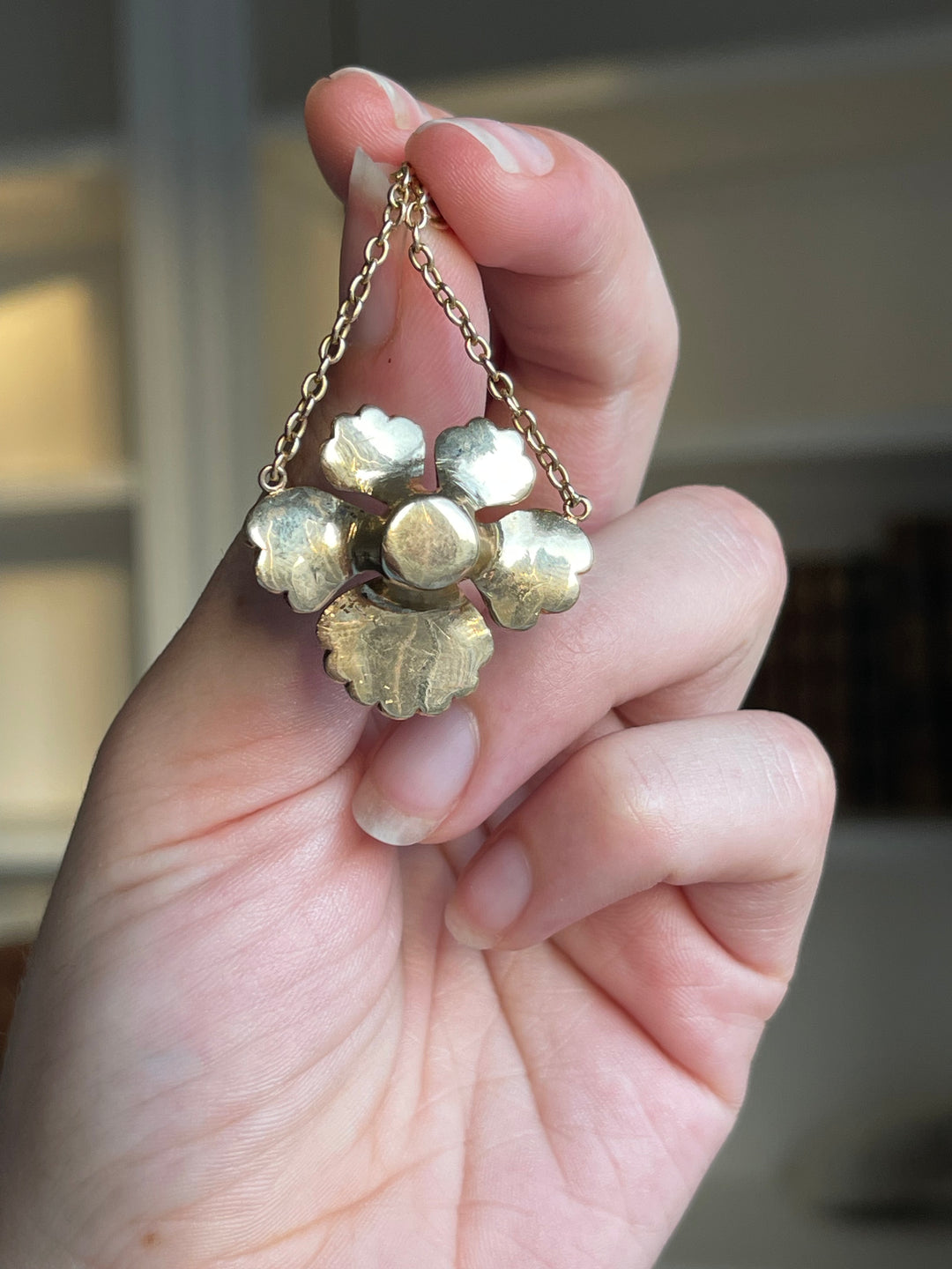 English Diamond & Pearl Pansy Pendant | 15ct Gold | 43 Foiled Rose Cuts | c.1860