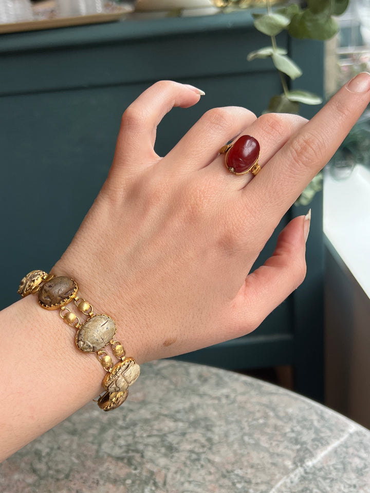 Superbly Rare Carnelian Scarab Ring in Victorian Setting