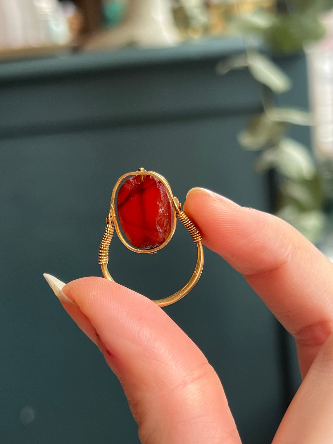 Superbly Rare Carnelian Scarab Ring in Victorian Setting