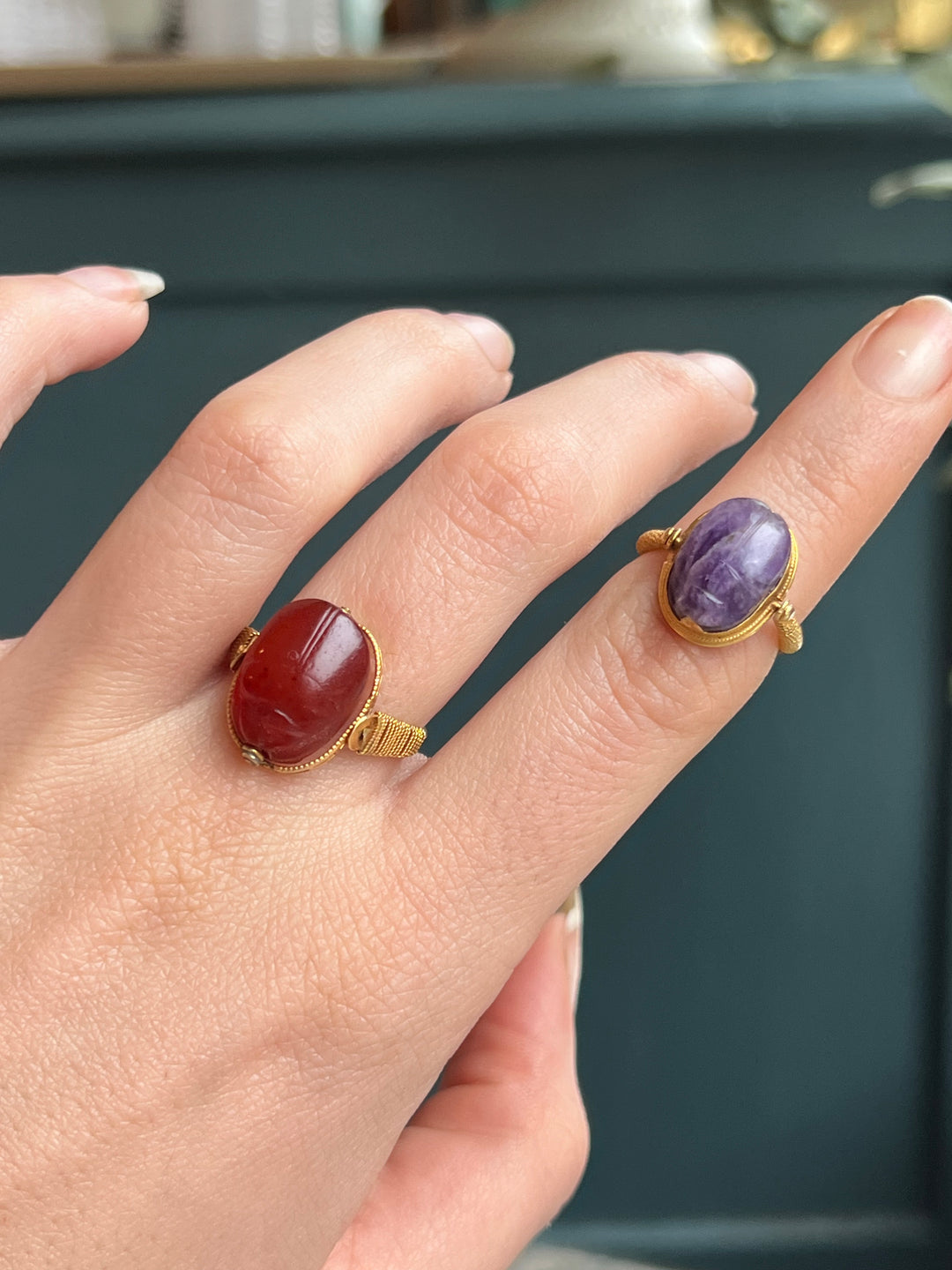 Superbly Rare Carnelian Scarab Ring in Victorian Setting