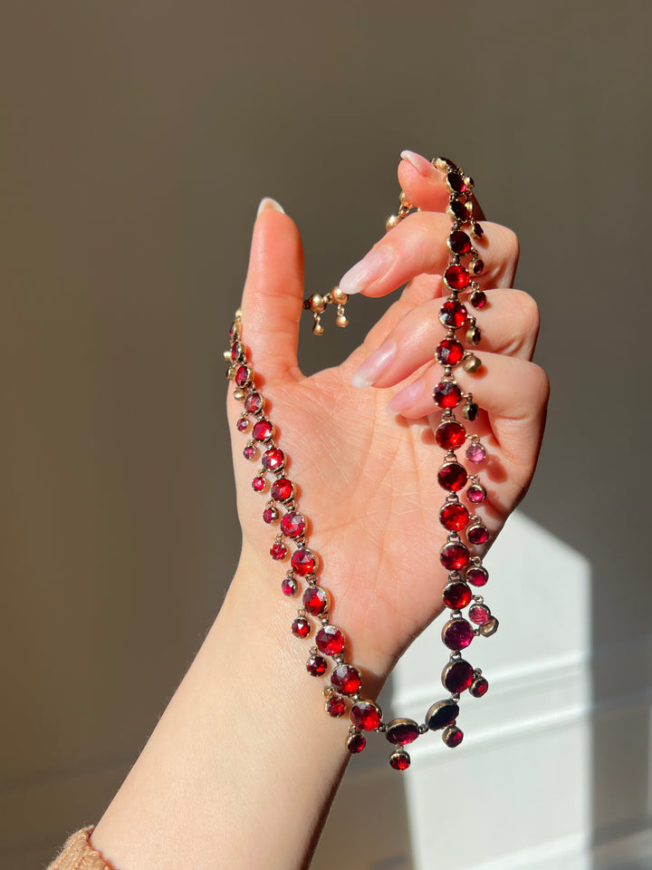 French Perpignan Garnet Rivière Necklace in 18ct