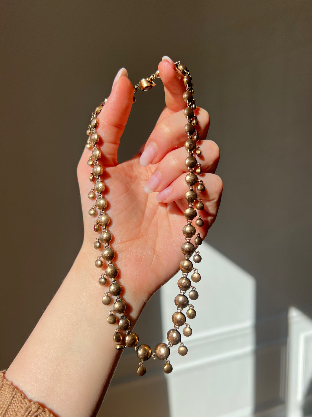 French Perpignan Garnet Rivière Necklace in 18ct