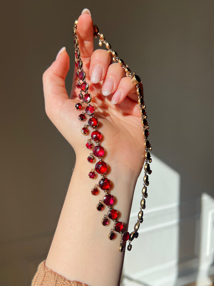 French Perpignan Garnet Rivière Necklace in 18ct