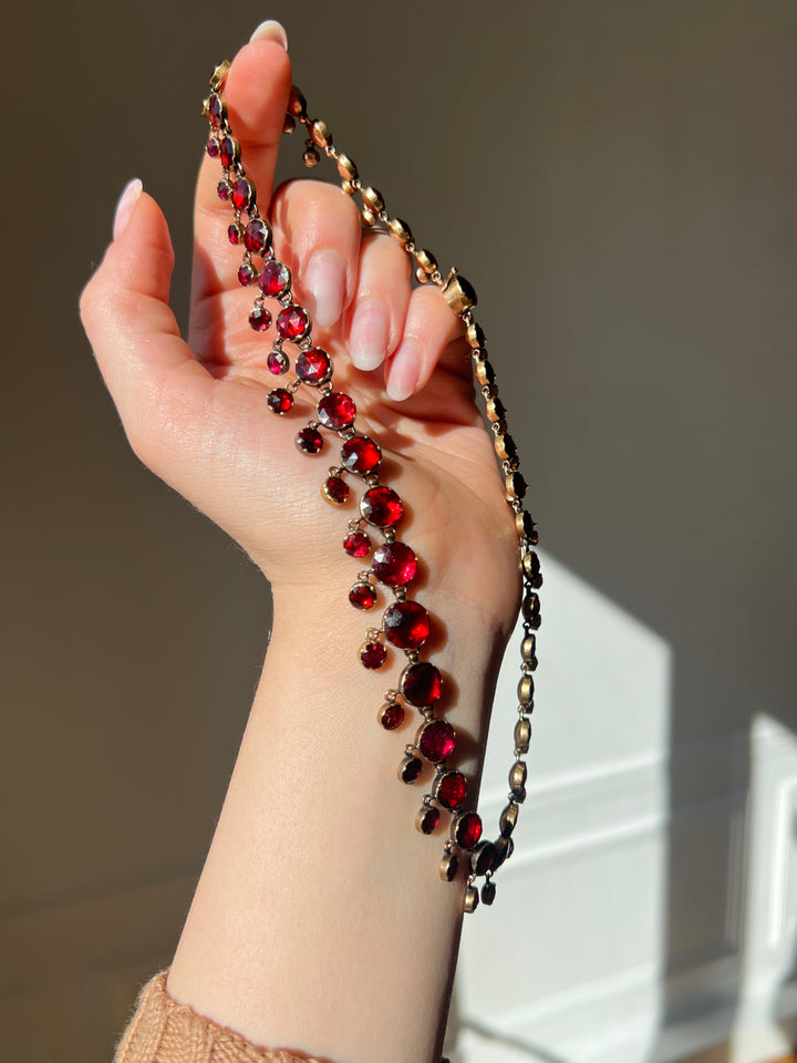 French Perpignan Garnet Rivière Necklace in 18ct