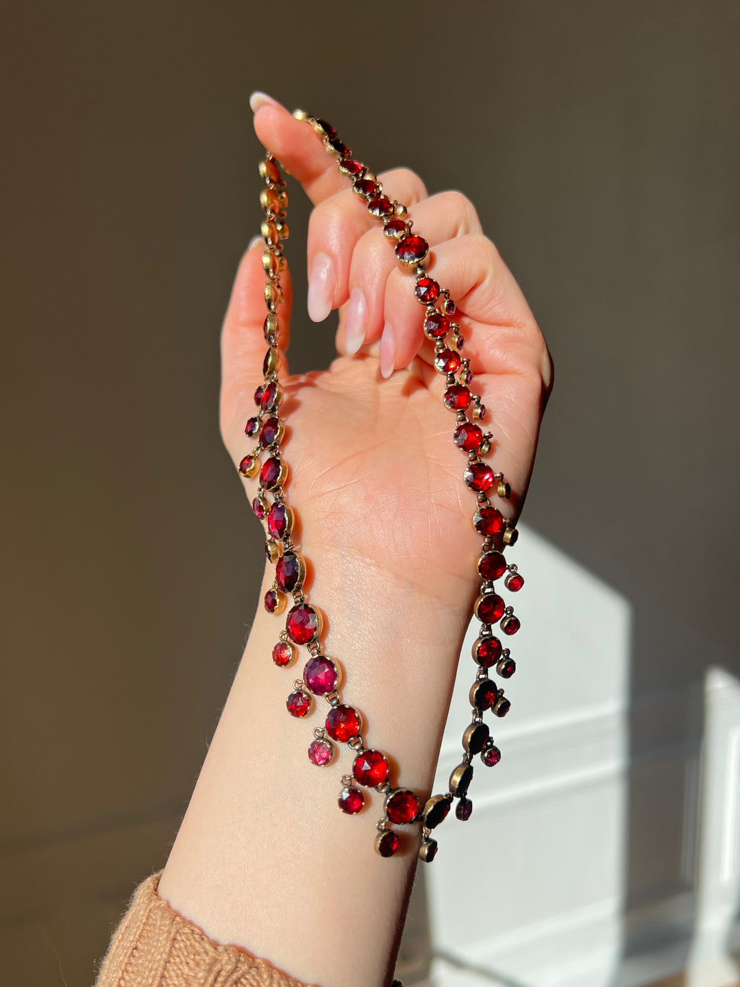 French Perpignan Garnet Rivière Necklace in 18ct