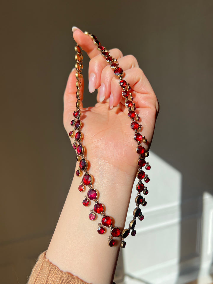 French Perpignan Garnet Rivière Necklace in 18ct