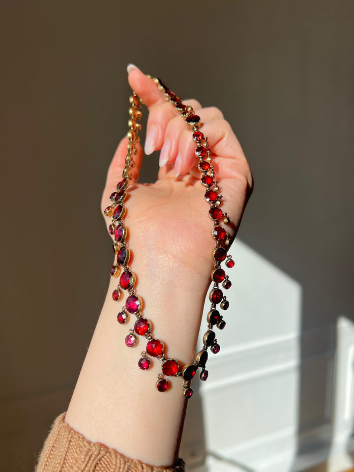 French Perpignan Garnet Rivière Necklace in 18ct