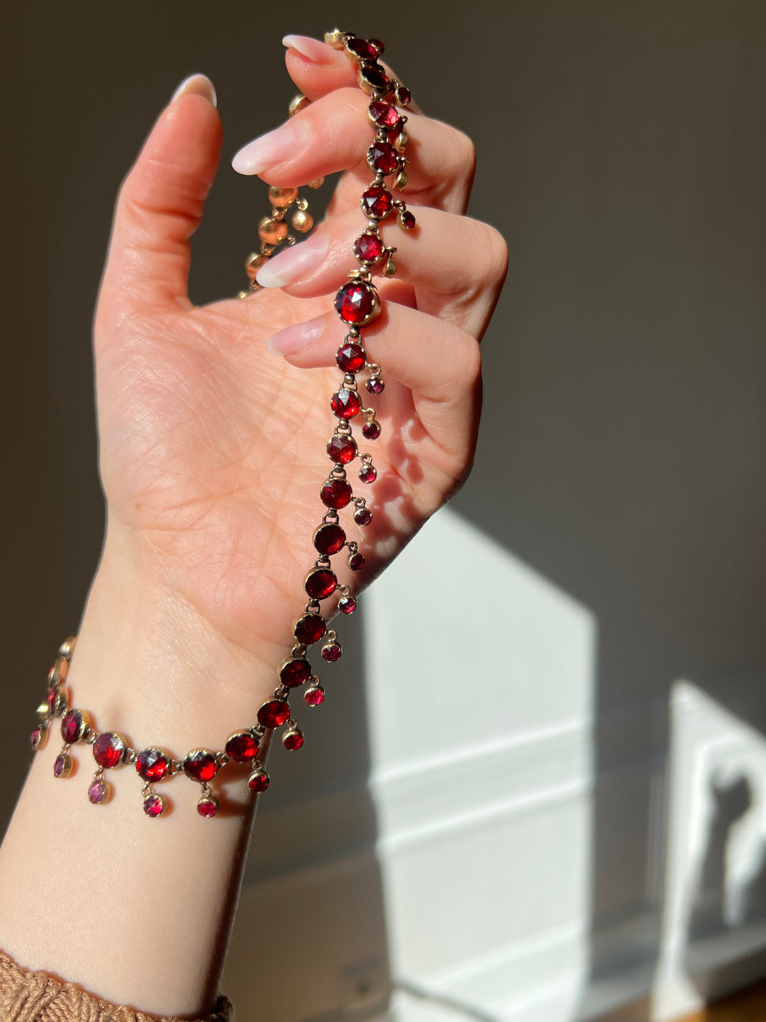 French Perpignan Garnet Rivière Necklace in 18ct