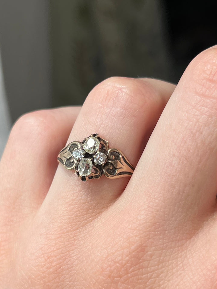 Superb Victorian Old-Mine Cut Diamond Cruciform Ring