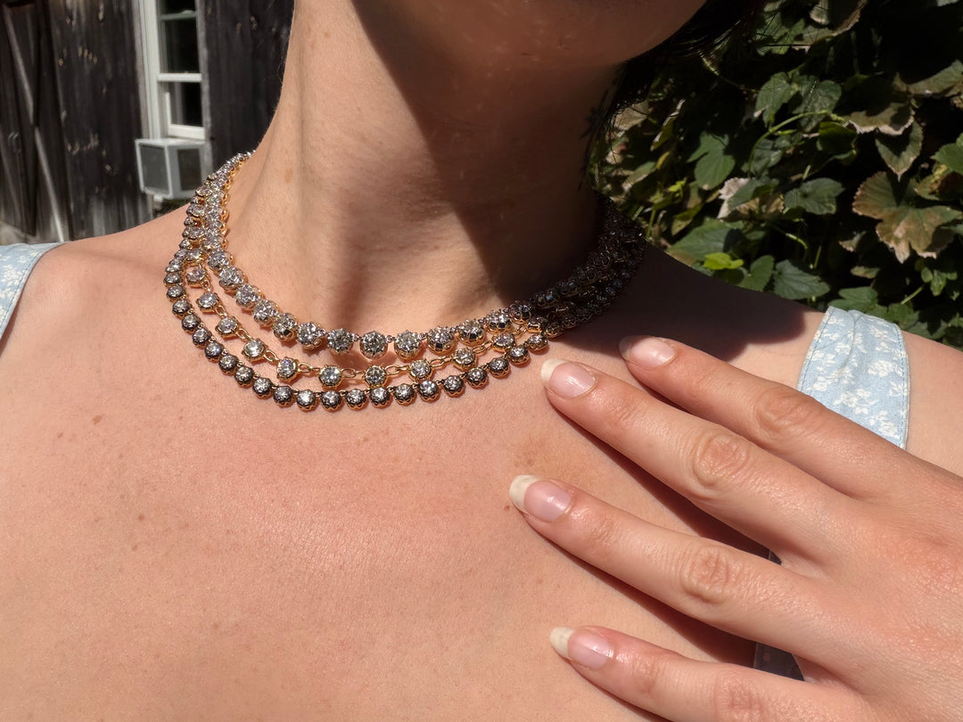 15.68ct Old European Cut Diamond Rivière 18ct of 18” with Rhodium Top