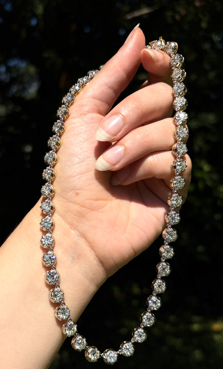 Belle Époque Platinum-Topped 18ct OEC Diamond Rivière | 33.12ctw 46 Stones | 16"