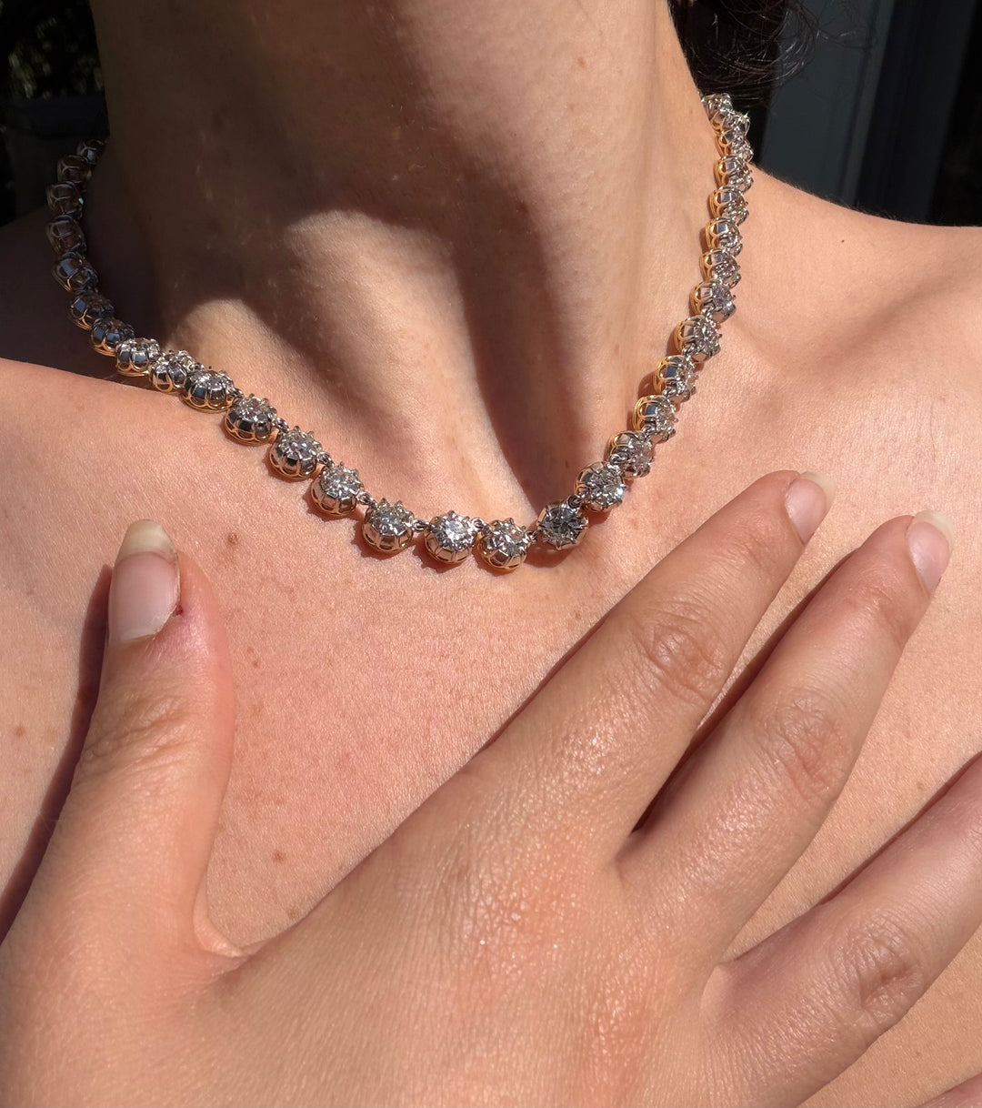Belle Époque Platinum-Topped 18ct OEC Diamond Rivière | 33.12ctw 46 Stones | 16"