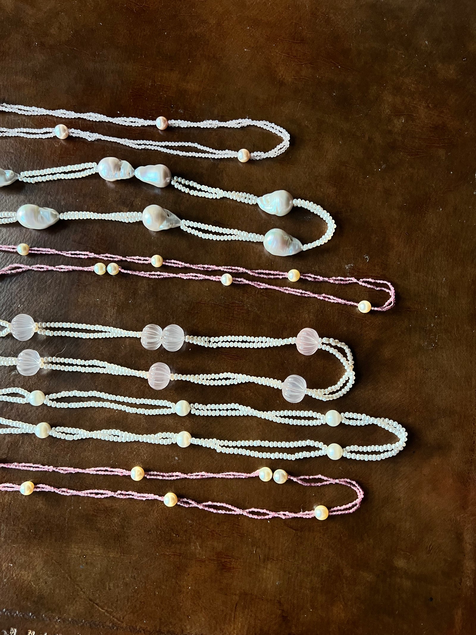 Eloise pink tourmaline and pearl necklace with graduated pearls and faceted pink tourmaline beads, elegant vintage-inspired design