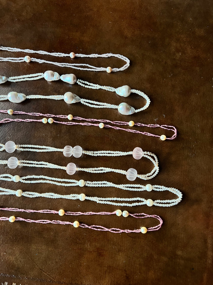 The Eloise in Pink Tourmaline and Pearl Necklace