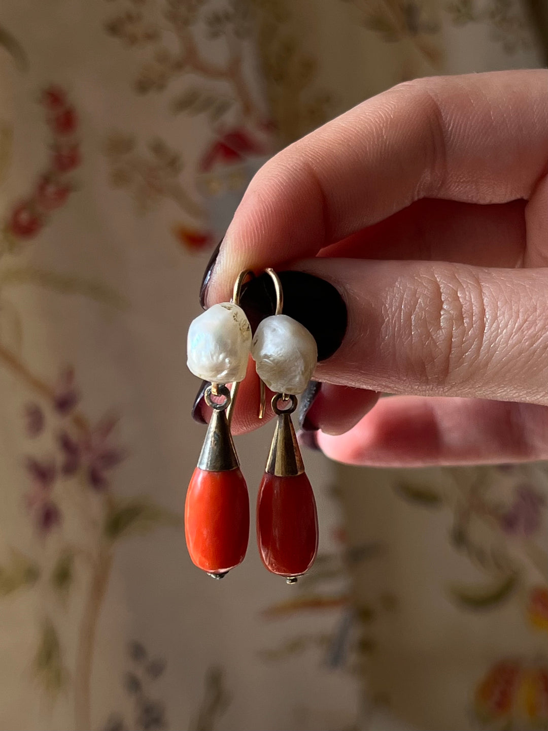 Outstanding Victorian Coral and Pearl Day Night Earrings