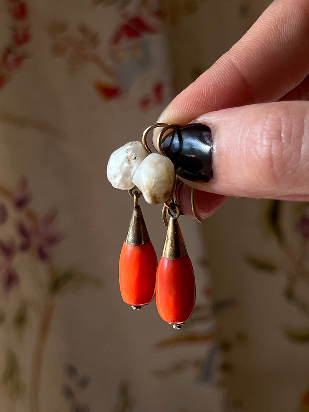 Outstanding Victorian Coral and Pearl Day Night Earrings