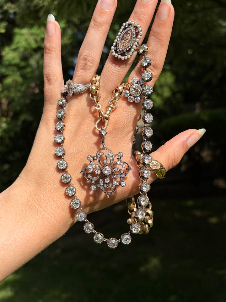 34.95ctw OEC Diamond Rivière | 18ct + Sterling, 47 Stones | 17.25"
