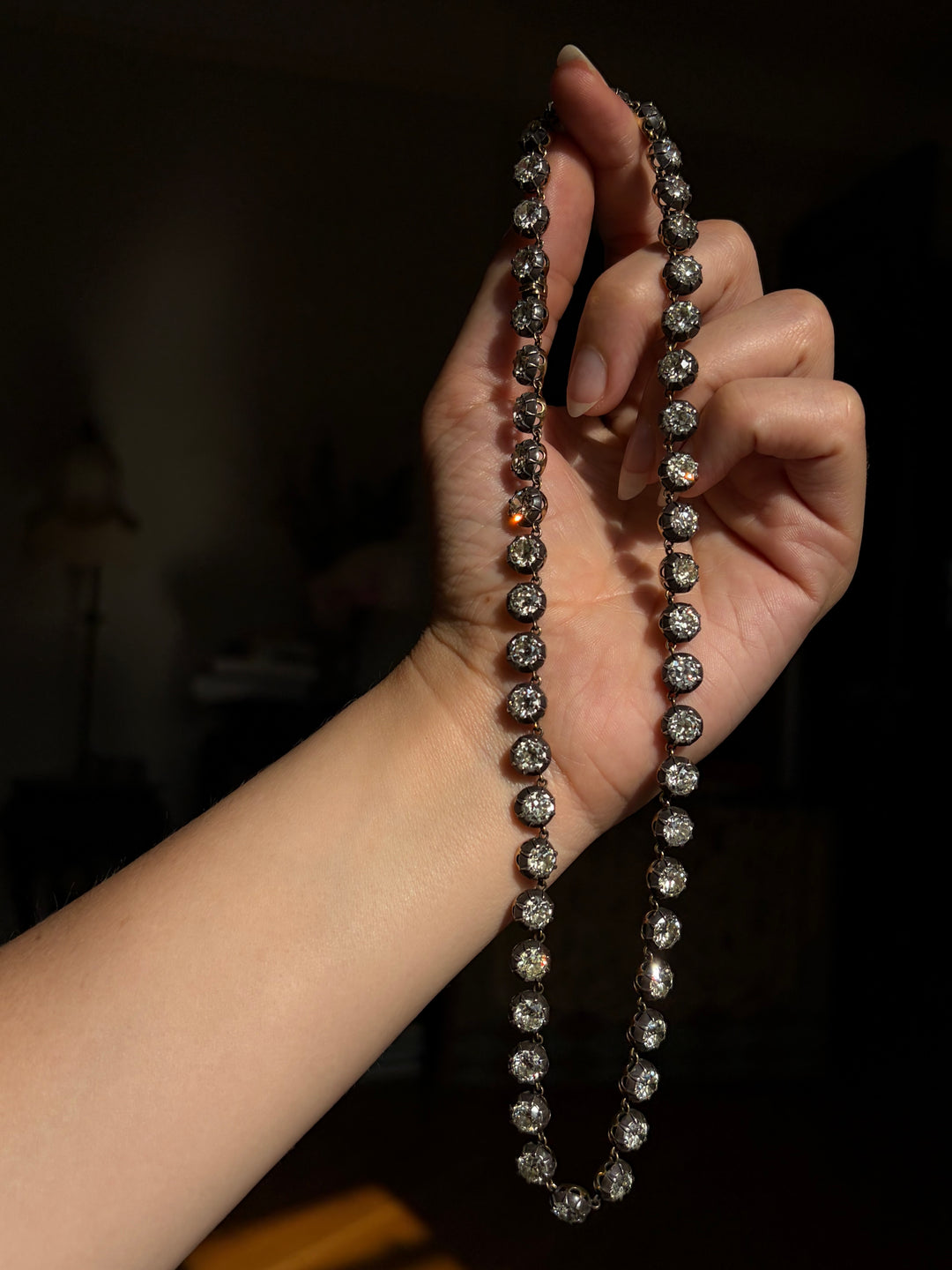 34.95ctw OEC Diamond Rivière | 18ct + Sterling, 47 Stones | 17.25"
