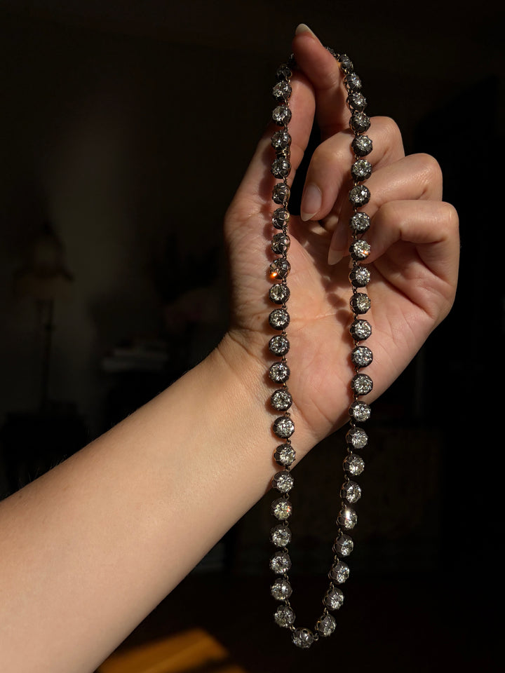 34.95ctw OEC Diamond Rivière | 18ct + Sterling, 47 Stones | 17.25"