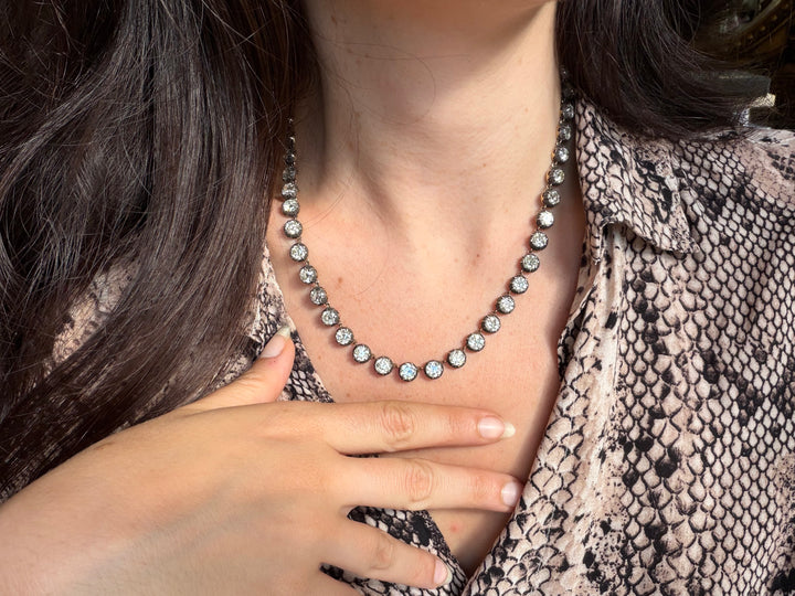 34.95ctw OEC Diamond Rivière | 18ct + Sterling, 47 Stones | 17.25"