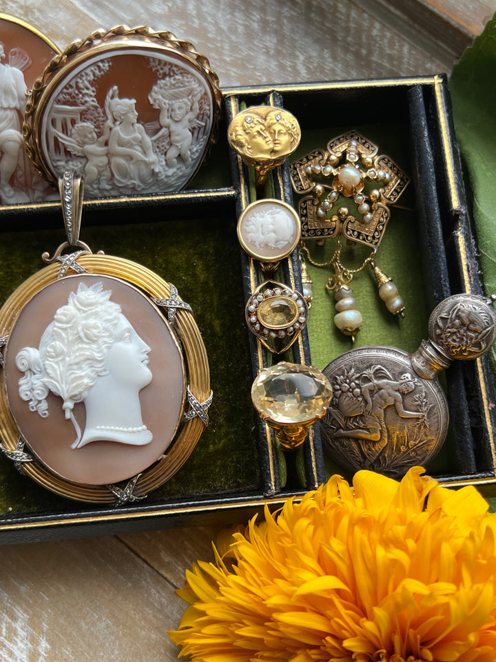 Outstanding 18ct Napoleon III Cameo of Flora with Diamonds