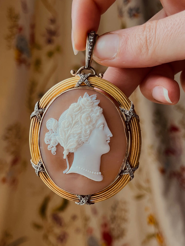 Outstanding 18ct Napoleon III Cameo of Flora with Diamonds