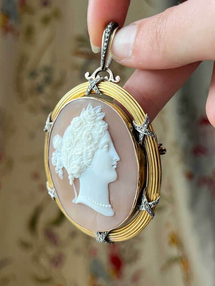 Outstanding 18ct Napoleon III Cameo of Flora with Diamonds