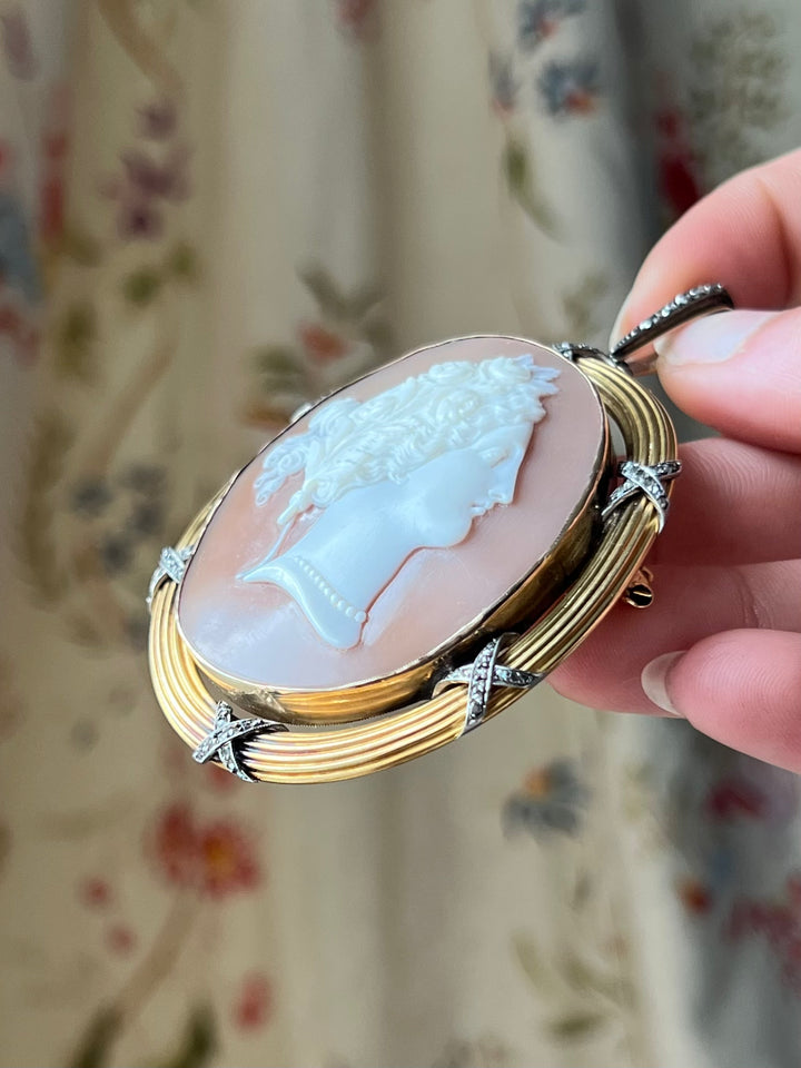 Outstanding 18ct Napoleon III Cameo of Flora with Diamonds