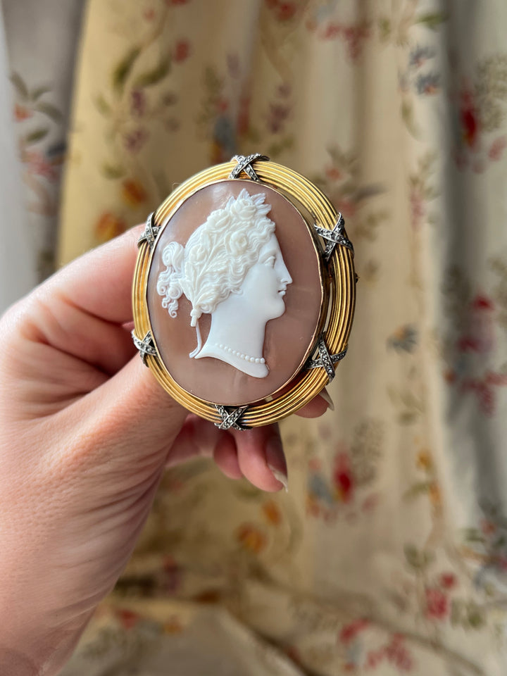 Outstanding 18ct Napoleon III Cameo of Flora with Diamonds