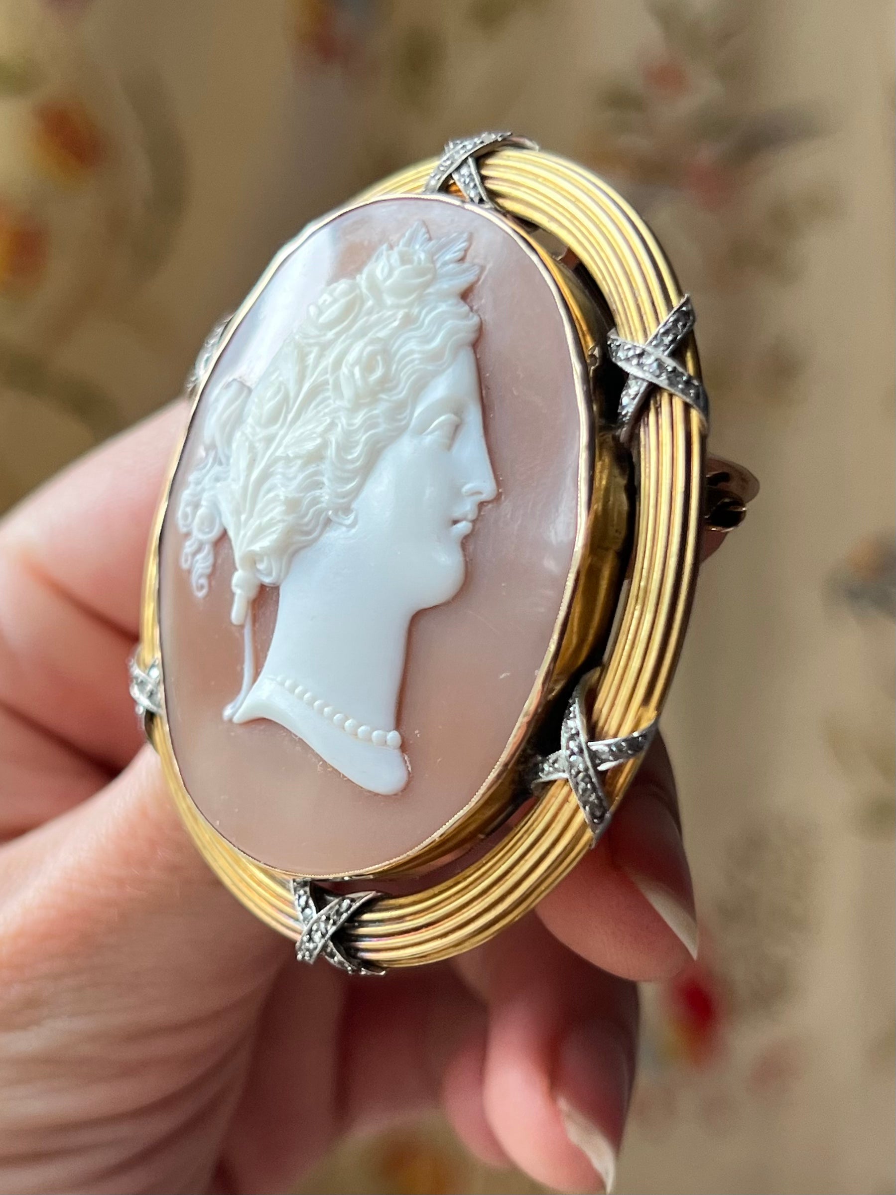 Outstanding 18ct Napoleon III Cameo of Flora with Diamonds