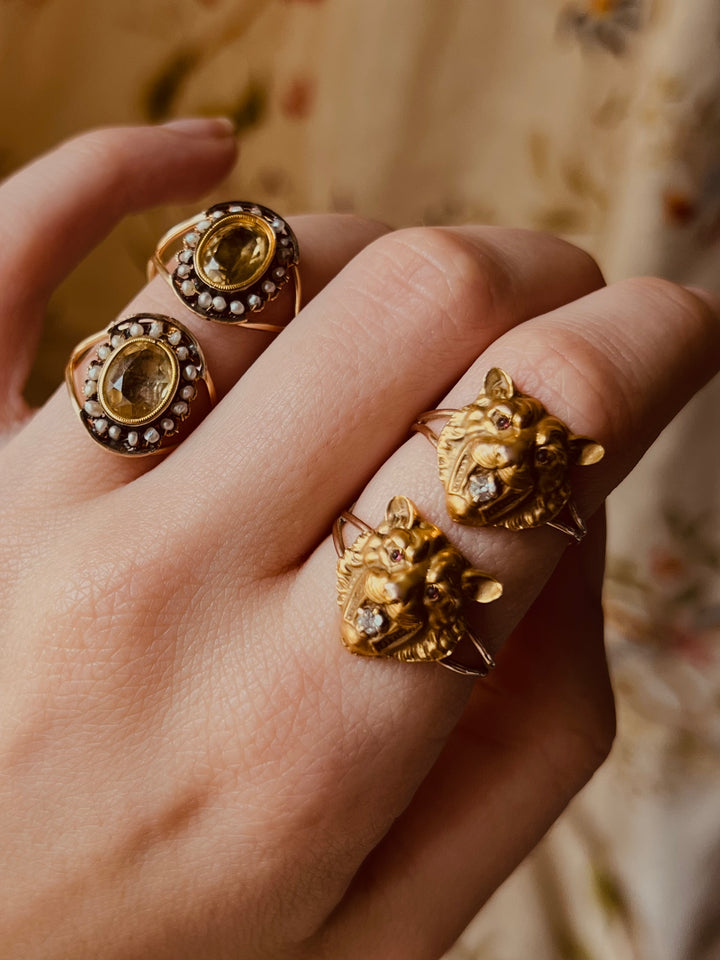 Gorgeous Early 19th C Foiled Citrine + Pearl Ring