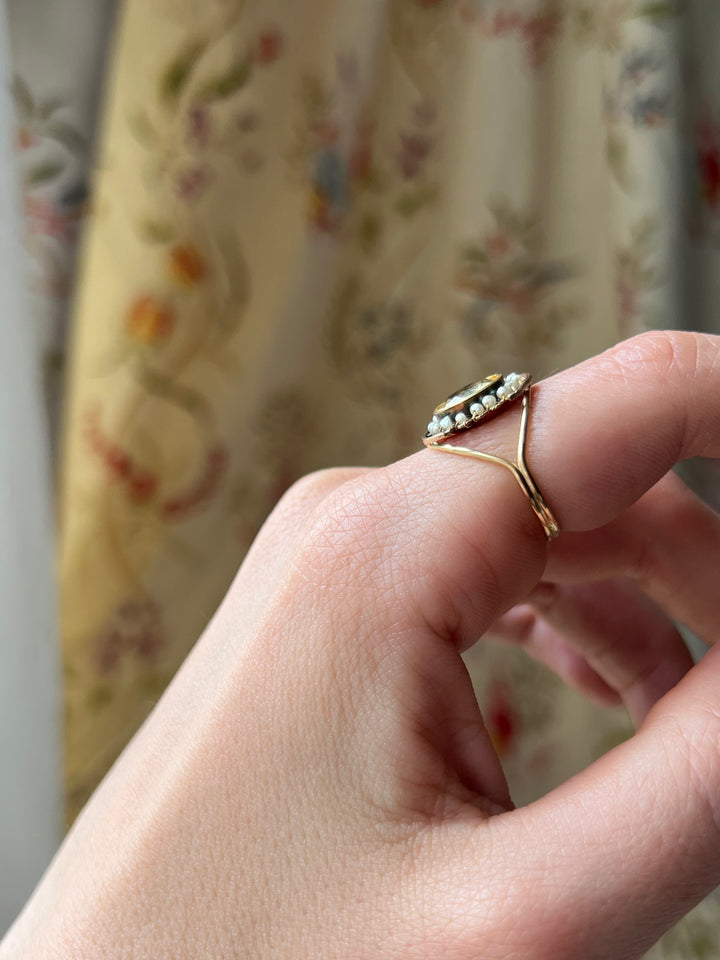 Gorgeous Early 19th C Foiled Citrine + Pearl Ring