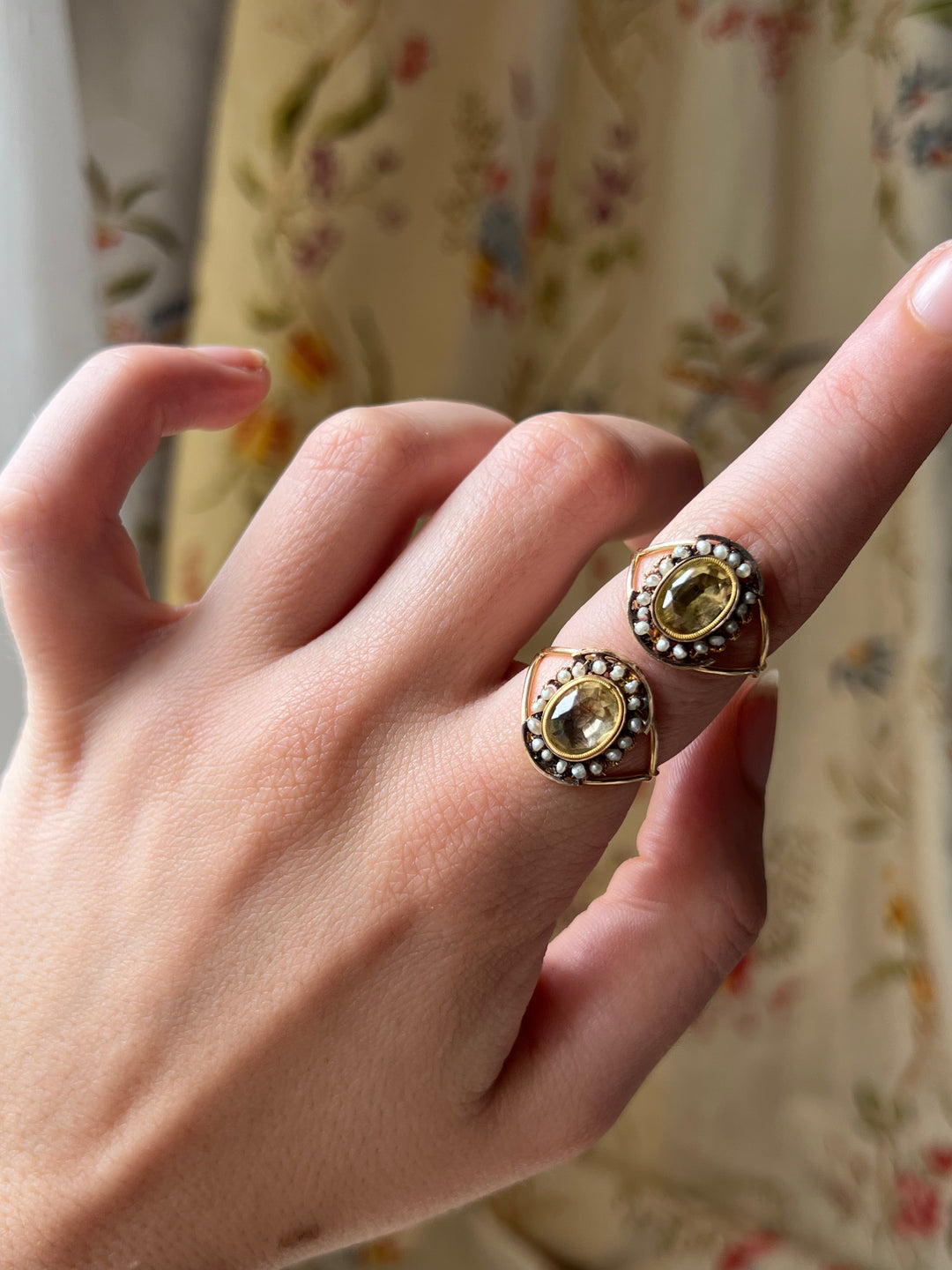 Gorgeous Early 19th C Foiled Citrine + Pearl Ring