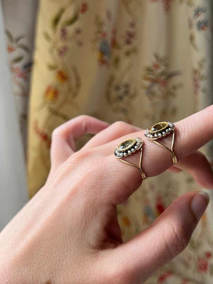 Gorgeous Early 19th C Foiled Citrine + Pearl Ring