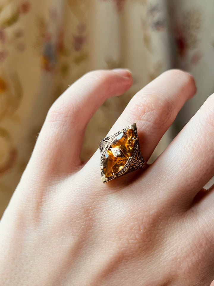 Superb American Deco Citrine Navette