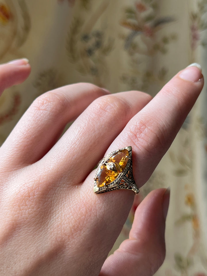 Superb American Deco Citrine Navette